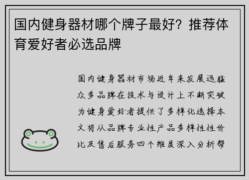 国内健身器材哪个牌子最好？推荐体育爱好者必选品牌